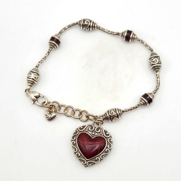 Brighton Jewelry - Brighton bracelet,  burgundy leather heart charm, silvertone